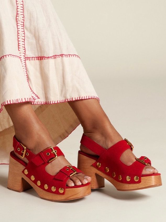 {Charlotte Stone} Lino Suede Studded Clog Sandals